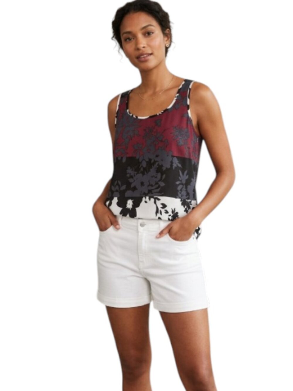 Luigi Bertolli City Floral Colorblock Tank Top Size S Sleeveless Blouse